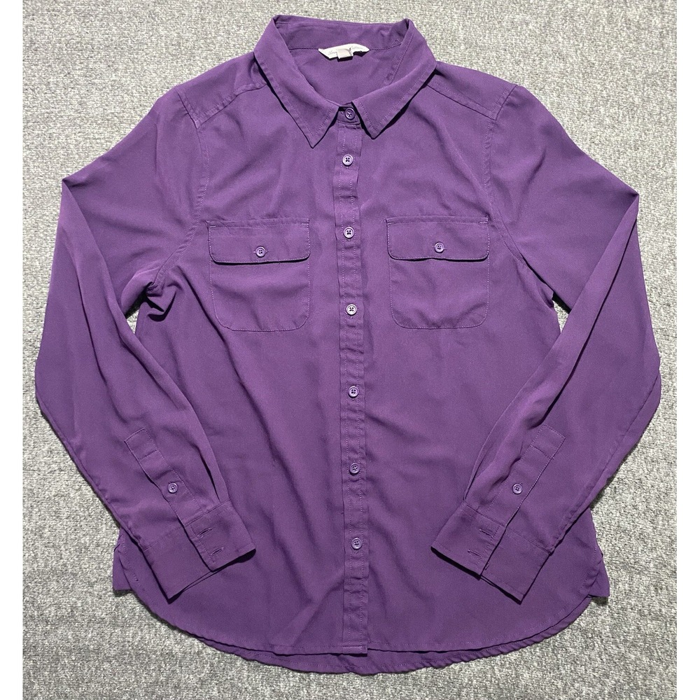 American Eagle Outfitters Purple Silky Button Down Blouse Size M Long Sleeve